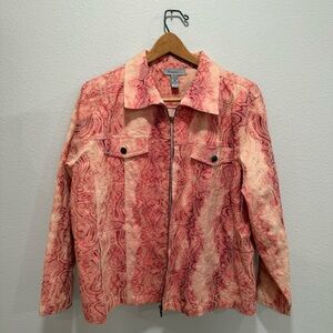 Analogy Plus Coral & Pink Paisley Zip-Up Jacket Size 2X